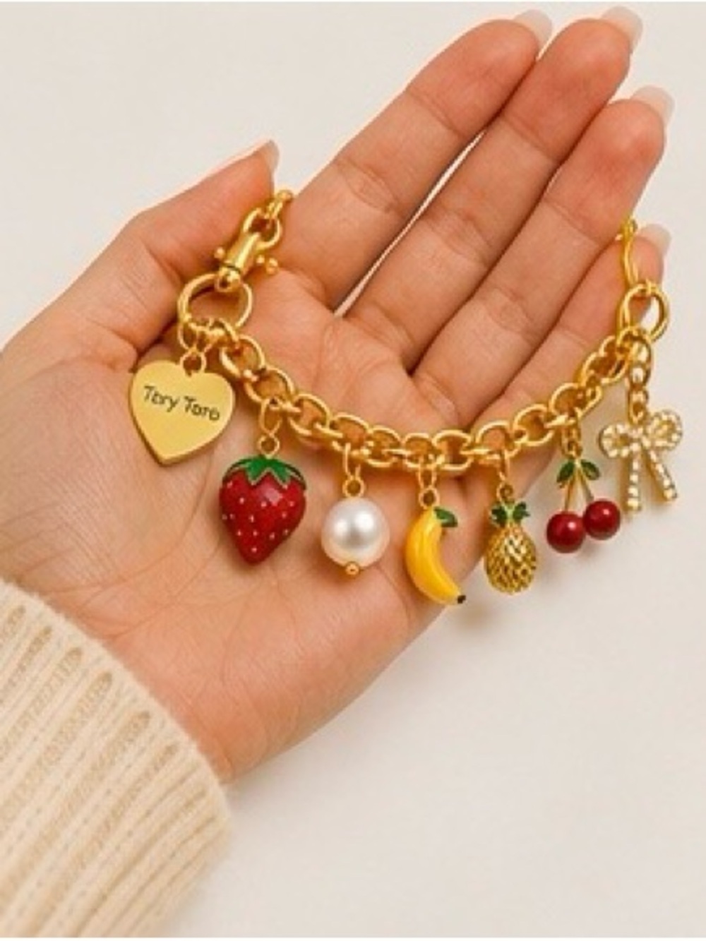 Tory Toro Handmade 12” Gold Fruit Bag Charm | 18K Gold Plated | 🍓🍌🍍 - Picture 6 of 15